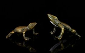 Two Late 19th Century Cast Brass Frog Figures Each realistically modelled with impressed