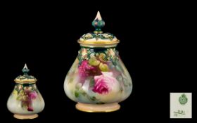 Royal Worcester Hand Painted Pot - Pouri Lidded Vase.