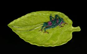 Early 20th Century Chinese Glazed Ceramic Bitian/ Palette In the form of a leaf with lucky cricket,