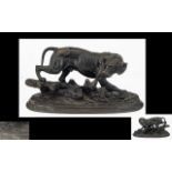 Cast Metal Bronzed Figure Of A Hunting dog; Signed E Delabrierre Length 7 Inches.