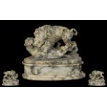 French Antique Period - Fine and Impressive Marble Sculpture, Depicting a Male Lion and Lioness,