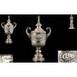 Edwardian Superb Quality Silver Twin Handle Lidded Trophy Vase The whole with extensive embossed