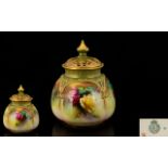 Royal Worcester - Hand Painted Globular Shaped Lidded Vase,