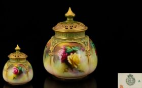 Royal Worcester - Hand Painted Globular Shaped Lidded Vase,