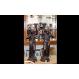 A Pair Of Large Heavy Bronzed Figural Lamps In 19th Century French Style each in the form of