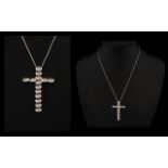 18ct White Gold Diamond Set Articulated Cross Pendant Set with 14 round modern brilliant cut