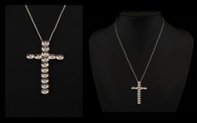 18ct White Gold Diamond Set Articulated Cross Pendant Set with 14 round modern brilliant cut