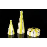 Jessie Tait 3 Piece Cruet Set. Yellow & Black Wacy Lines.