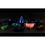 A Collection of Glassware to include Davidson blue heavy glass set of three decorative bowls;