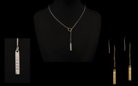 Gucci 18ct White Gold Lariat Necklace And Drop Earrings Box chain comprising slim rectangular
