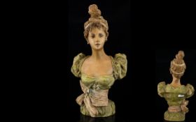 A Late 19th/Early 20th Century Terracotta Bust In The Form Of A Belle Epoque Maiden Modelled