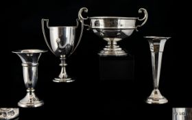 A Collection of Small Silver Vases & Twin-handled Trophy Cups, Four (4) Pieces in total. All