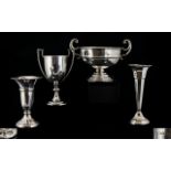 A Collection of Small Silver Vases & Twin-handled Trophy Cups, Four (4) Pieces in total. All