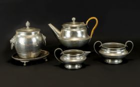A Small Collection Of English Pewter By Homeland To include twin handle sugar bowl,