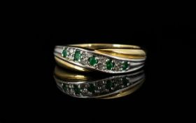 Ladies 9ct Gold Attractive Emerald and Diamond Set Dress Ring,