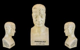 Large Male Ceramic Phrenology Bust - Full Size by L.N. Fowler of 337 The Strand, London.