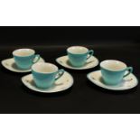 Staffordshire Midwinter Fashion Shape Capri Pattern Cups & Saucers. Circa 1955, four cups with