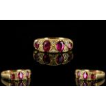Antique Period Attractive 18ct Gold Ruby And Diamond Dress Ring The natural rubies of excellent