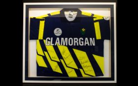 Cricket Interest Glamorgan County Cricket Club Signed Jersey Housed in contemporary box frame,