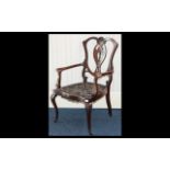 Late 19th/Early 20th Century Bedroom Chair Open form chair raised on cabriole legs with brass