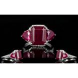 Ruby Octagon and Trillion Cut Ring, the centre octagon cut ruby being 9cts,