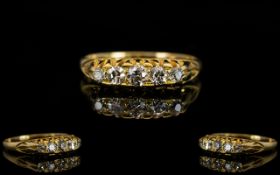 Antique Period - Attractive 18ct Gold 5 Stone Diamond Set Dress Ring, Gallery Setting. Marked 18ct.