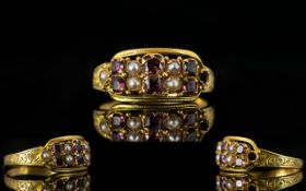 Antique Period Very Attractive 18ct Gold Amethyst And Seed Pearl Dress Ring Hallmark Birmingham