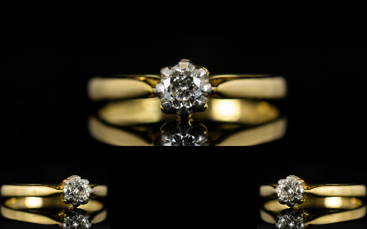 18ct Gold And Platinum Set Single Stone Diamond Set Dress Ring The Round Brilliant Cut Diamond of