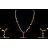 Antique Period 9ct Gold Albert Chain with Attached T-Bar. All Links are Marked for 9ct.