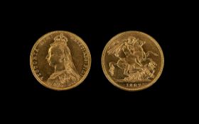 Queen Victoria Superb - 22ct Gold Jubilee Head Full Sovereign - Date 1887.