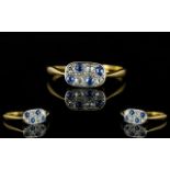 Art Deco Period Attractive and Petite 18ct Gold and Platinum Set Sapphire and Diamond Ring.