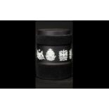 Wedgwood Black Jasperware Cathedral Cities Jar With City Crest Designs Around The Outside Body.