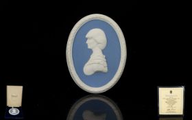 Wedgwood Blue Jasper Medallian Lady Diana. In original box, in as new condition.