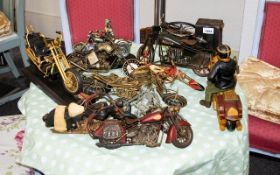 A Collection Of Wooden And Metal Decorative Bikes For Display Purposes. 10 In Total.