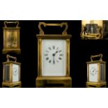 English - Early 20th Century Heavy Made Well Made Brass Carriage Clock with Bevelled Glass Panels
