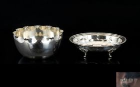 Early 20th Century Pleasing Oval Shaped Silver Footed Dish with Reeded Border, Fluted Interior,