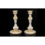A Pair Of Jacob Petit 19th Century French Porcelain Candlesticks Painted floral and bird