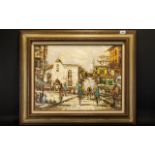 Original Impasto Oil On Canvas Depicting impressionistic figures in Mexican street scene.