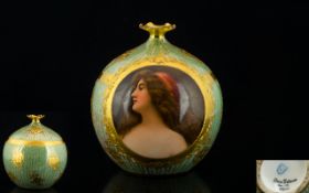 A Late 19th Century Hand Painted And Signed Vienna Portrait Bud Vase 'Una Gitana' Onion form vase