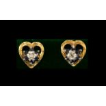 A Pair Of 9ct Gold CZ Set Stud Earrings Open heart form earrings in textured 9ct gold,
