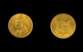 Queen Victoria 22ct Gold Jubilee Head / Shield Back Half Sovereign - dated 1887.