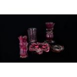 Collection of Cranberry Coloured Decorative Glass Items to include a fluted sweet dish,