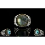 Labradorite Solitaire Ring, an 11ct round cut, chequerboard faceted labradorite,