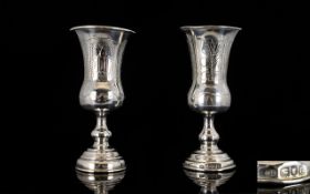 Judaica - Antique Period Pair of Silver Kiddush Cups. Hallmark for London 1901, Maker M.