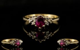 Ladies 9ct Gold - Attractive Ruby and Diamond Dress Ring.