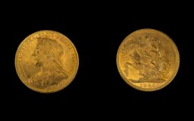 Queen Victoria - Superb 22ct Gold Old Head Full Sovereign - Date 1900. Sydney Mint & High Grade E.F.