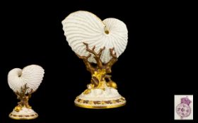 Royal Worcester Superb Quality Nautilus Shell Vase 19th century Hand painted vase with gilt accents,