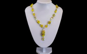 Vintage Long Beaded Necklace, In Yellow Tones, Looks Great on and of Good Quality,