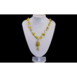 Vintage Long Beaded Necklace, In Yellow Tones, Looks Great on and of Good Quality,