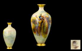 Royal Worcester - Superb Quality Signed and Hand Painted Ovoid Shaped Vase,